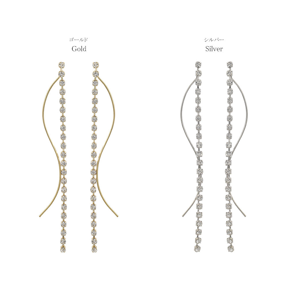 ピアス ニッケルフリー メタル ウェーブライン ストーン スタッドピアス