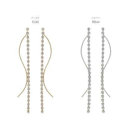 ピアス ニッケルフリー メタル ウェーブライン ストーン スタッドピアス