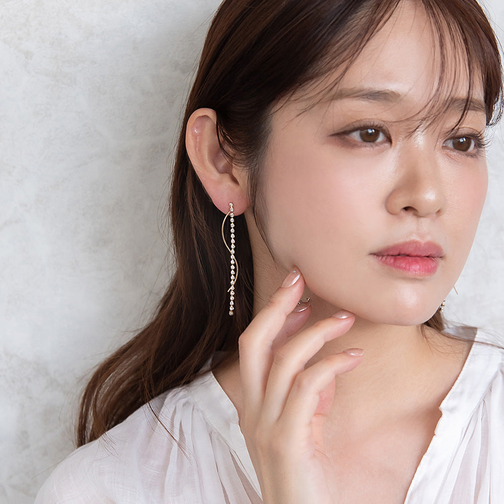 ピアス ニッケルフリー メタル ウェーブライン ストーン スタッドピアス