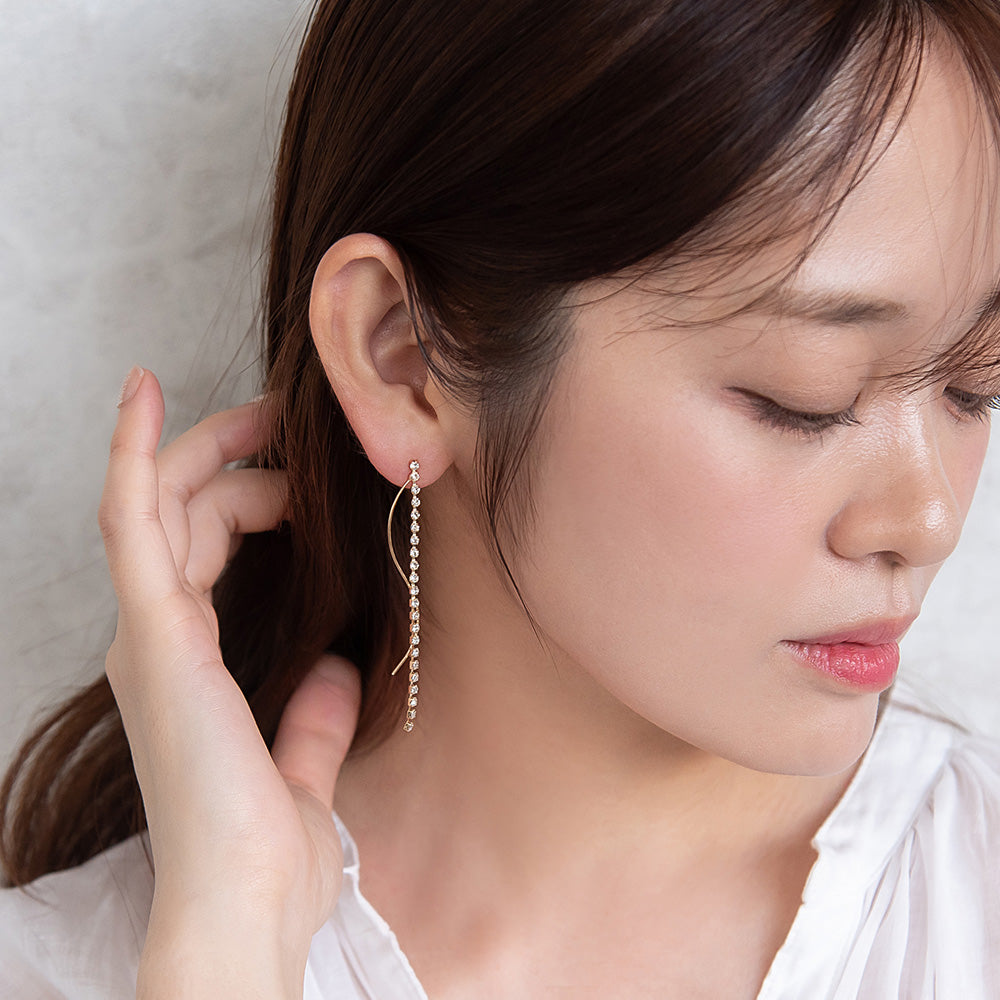 ピアス ニッケルフリー メタル ウェーブライン ストーン スタッドピアス