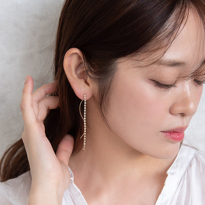 ピアス ニッケルフリー メタル ウェーブライン ストーン スタッドピアス