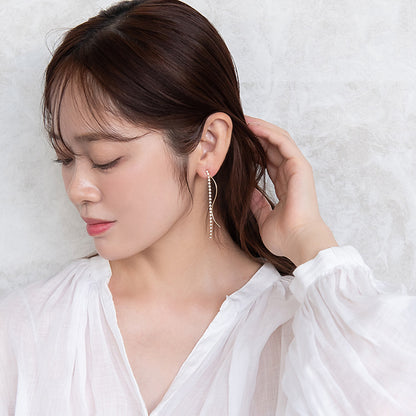 ピアス ニッケルフリー メタル ウェーブライン ストーン スタッドピアス