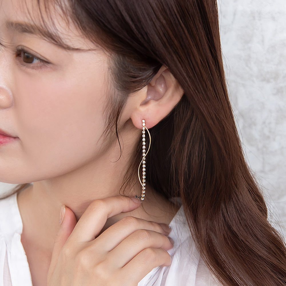 ピアス ニッケルフリー メタル ウェーブライン ストーン スタッドピアス