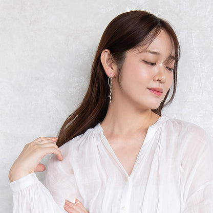 ピアス ニッケルフリー メタル ウェーブライン ストーン スタッドピアス