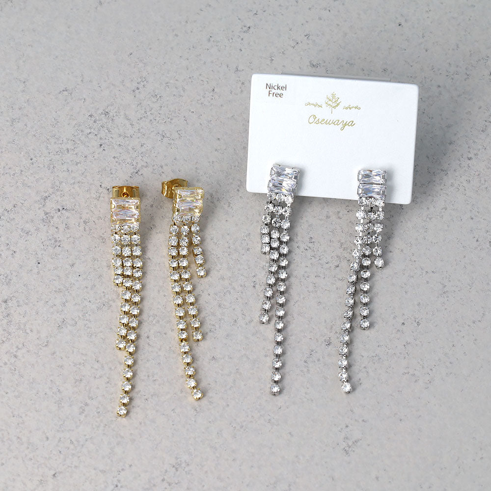 ピアス ニッケルフリー レクタングル ライン ストーン スタッドピアス