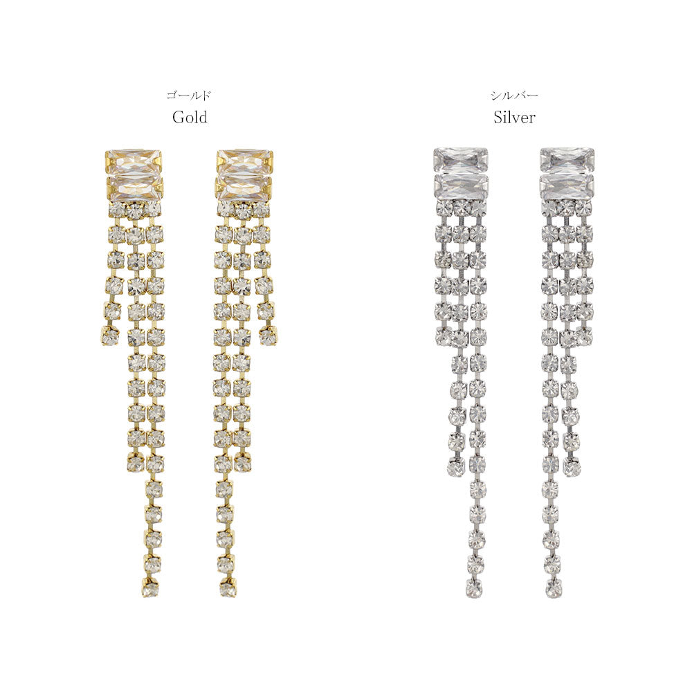 ピアス ニッケルフリー レクタングル ライン ストーン スタッドピアス