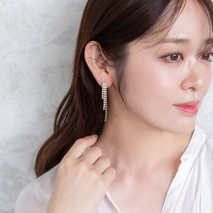 ピアス ニッケルフリー レクタングル ライン ストーン スタッドピアス