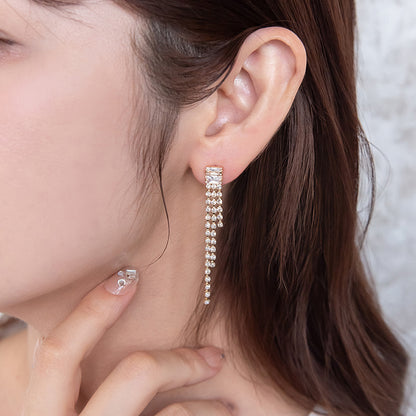 ピアス ニッケルフリー レクタングル ライン ストーン スタッドピアス