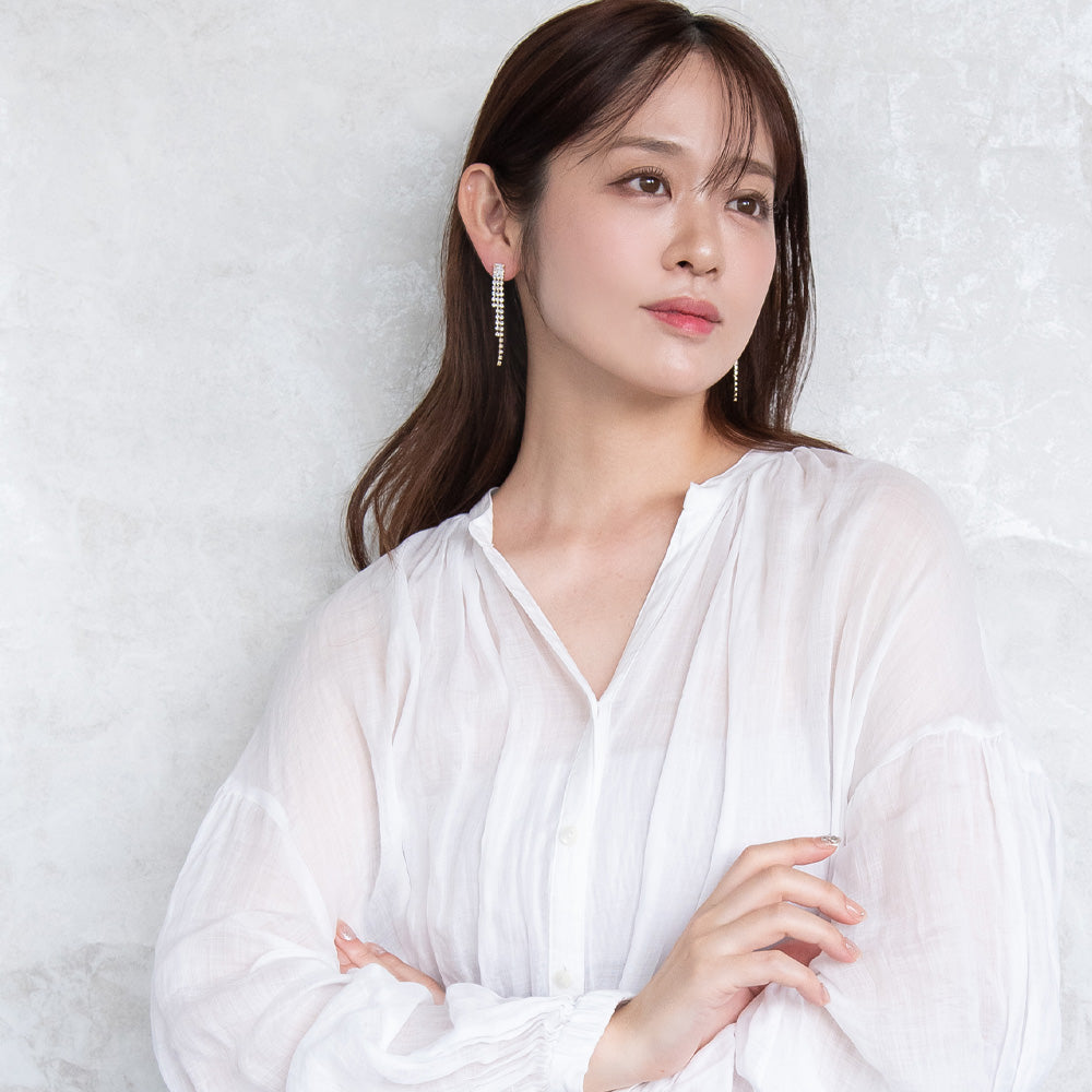 ピアス ニッケルフリー レクタングル ライン ストーン スタッドピアス