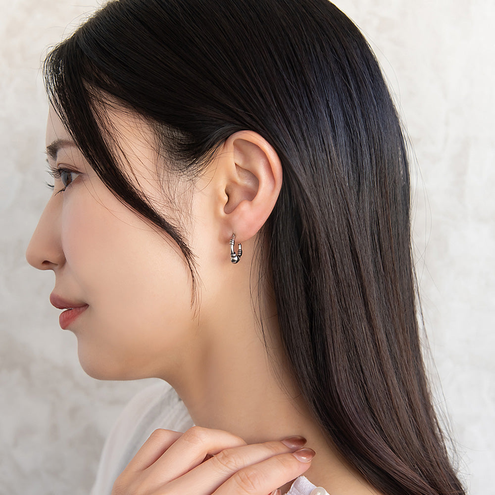 ピアス Awesome ボール ロールライン ステンレス ワンタッチ キャッチレス フープピアス