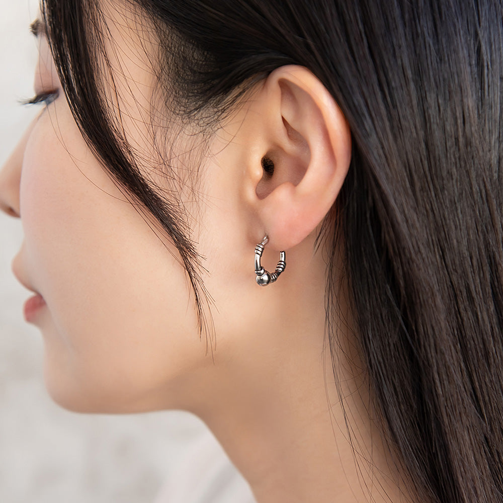 ピアス Awesome ボール ロールライン ステンレス ワンタッチ キャッチレス フープピアス