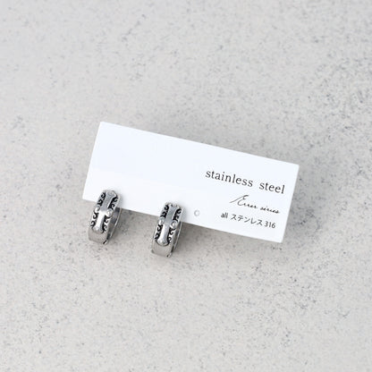 ピアス Awesome クロス 蔓 模様 ステンレス ワンタッチ キャッチレス フープピアス