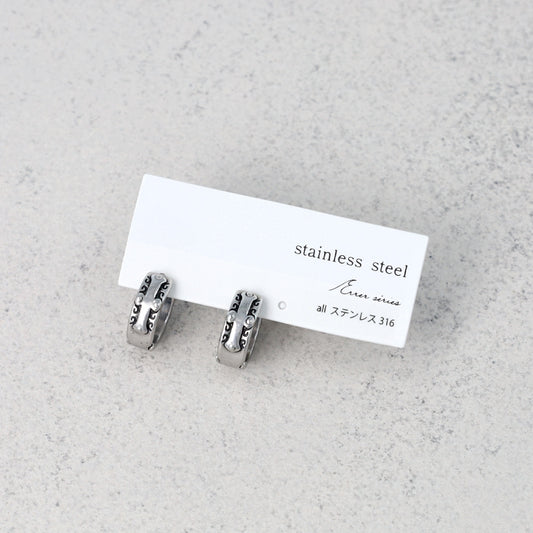 ピアス Awesome クロス 蔓 模様 ステンレス ワンタッチ キャッチレス フープピアス