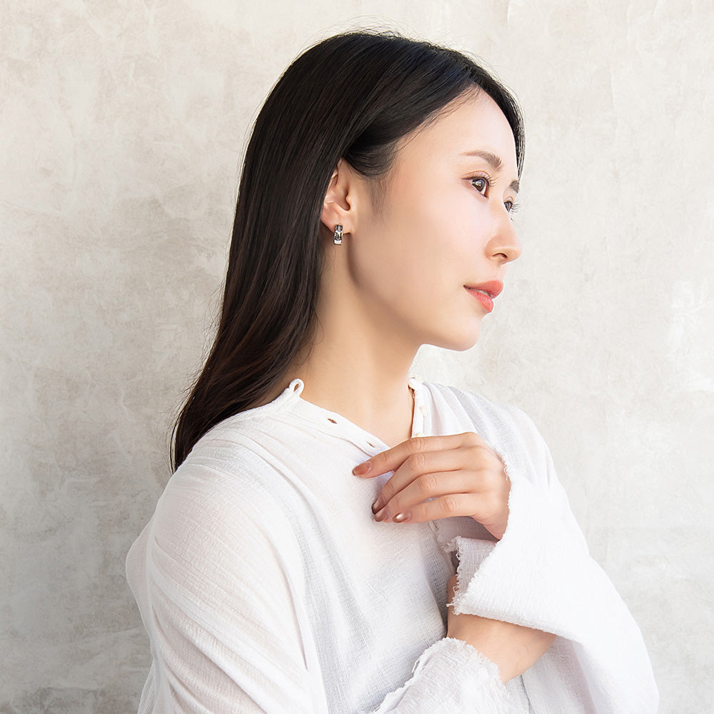 ピアス Awesome クロス 蔓 模様 ステンレス ワンタッチ キャッチレス フープピアス