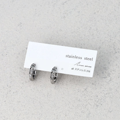 ピアス Awesome 透かし 模様 ステンレス ワンタッチ キャッチレス フープピアス
