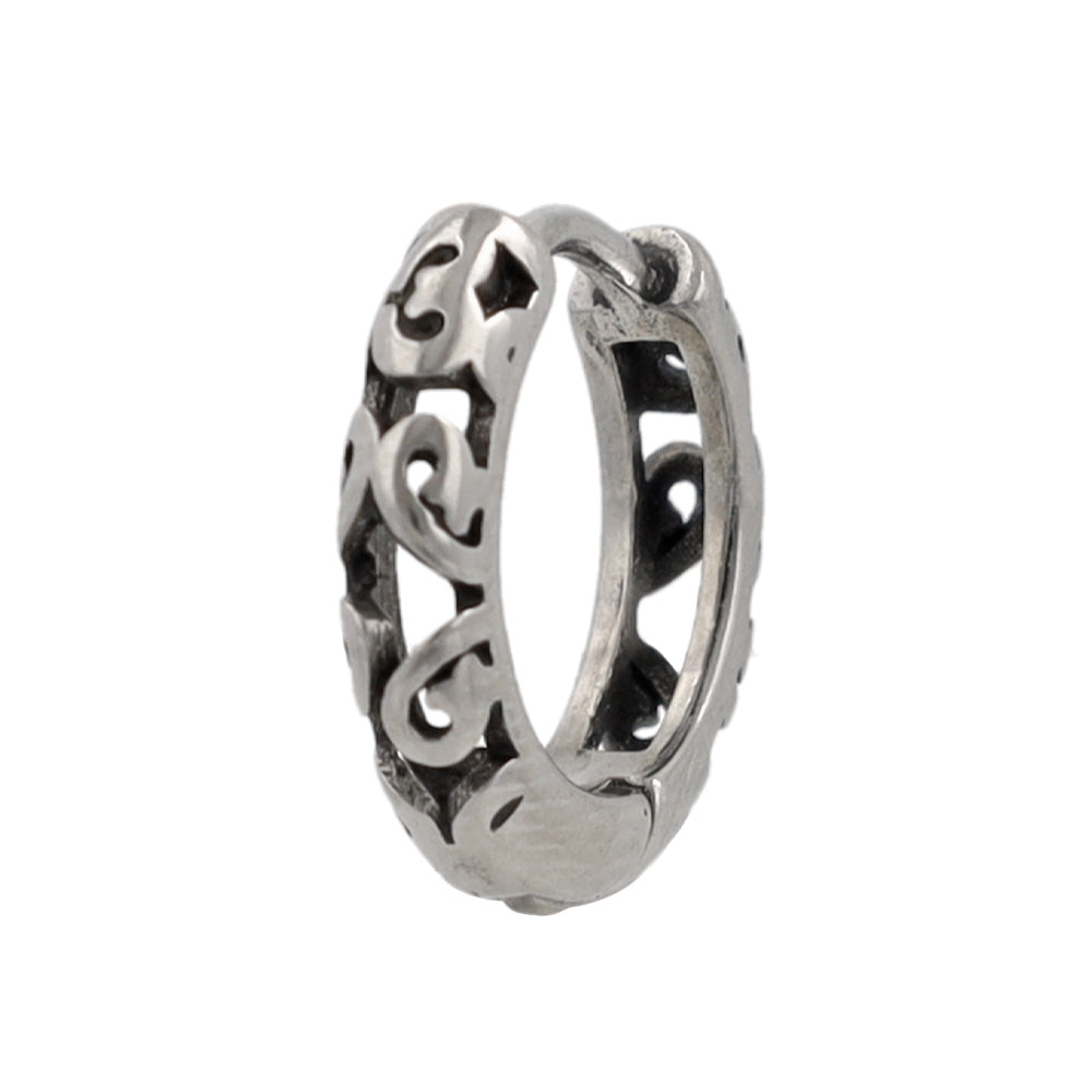 ピアス Awesome 透かし 模様 ステンレス ワンタッチ キャッチレス フープピアス