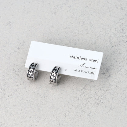 ピアス Awesome フラワー ステンレス ワンタッチ キャッチレス フープピアス