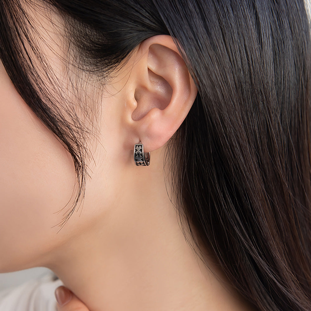 ピアス Awesome フラワー ステンレス ワンタッチ キャッチレス フープピアス