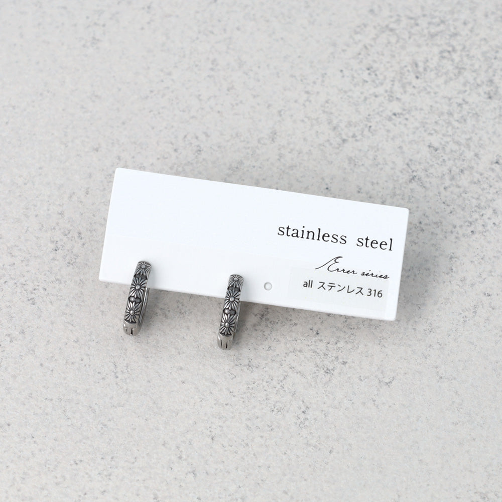 ピアス Awesome 菊紋 ステンレス ワンタッチ キャッチレス フープピアス