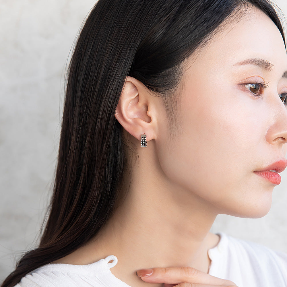 ピアス Awesome チェーン ステンレス ワンタッチ キャッチレス フープピアス