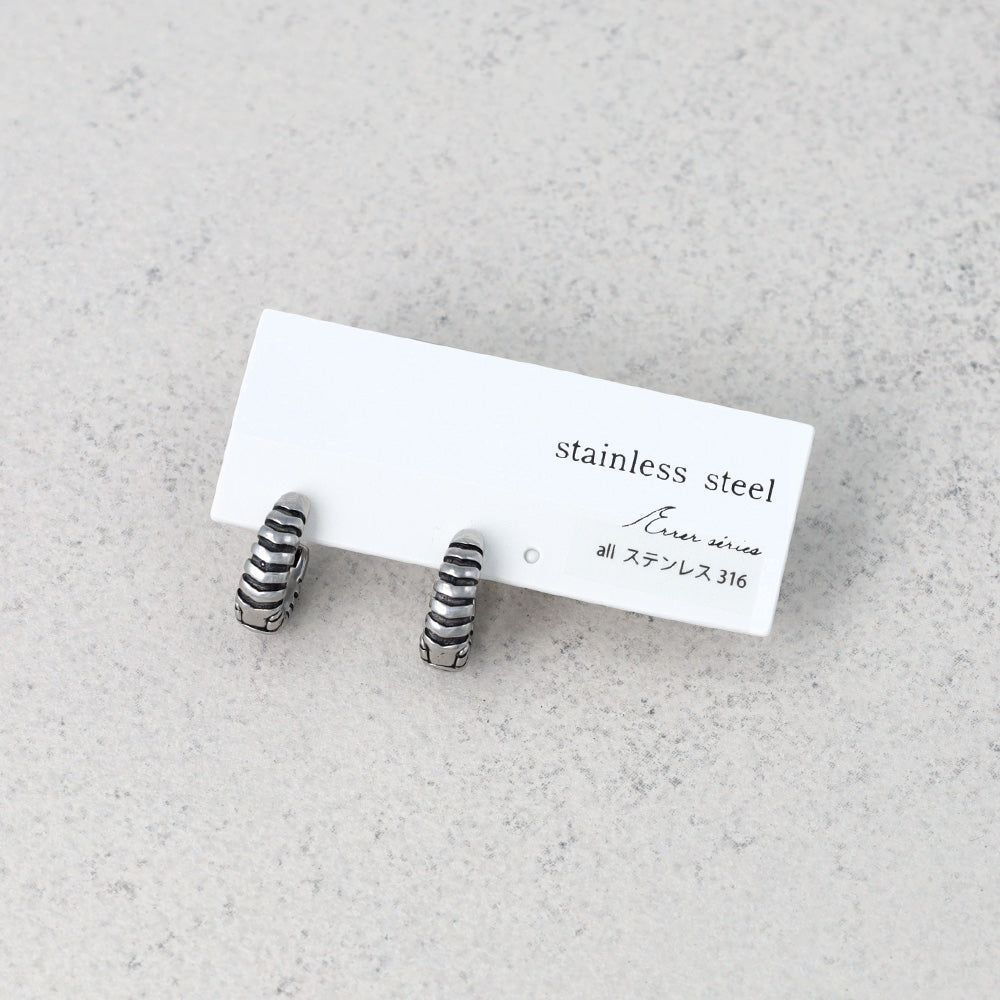ピアス Awesome ボーダー  カーブライン ステンレス ワンタッチ キャッチレス フープピアス