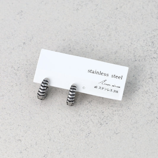 ピアス Awesome ボーダー  カーブライン ステンレス ワンタッチ キャッチレス フープピアス