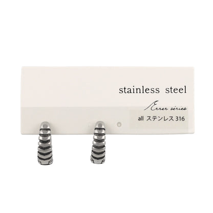 ピアス Awesome ボーダー  カーブライン ステンレス ワンタッチ キャッチレス フープピアス