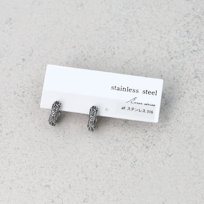 ピアス Awesome フラワー ライン ステンレス ワンタッチ キャッチレス フープピアス