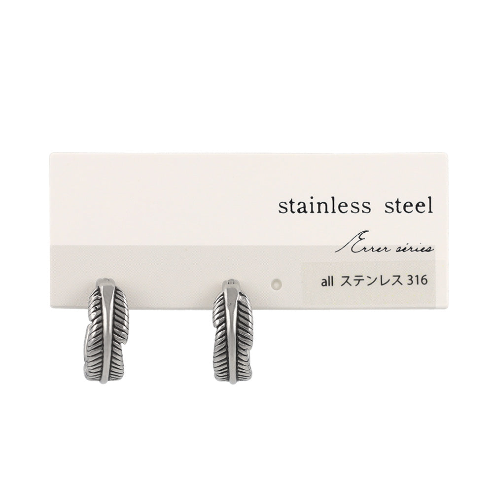 ピアス Awesome フェザー ステンレス ワンタッチ キャッチレス フープピアス