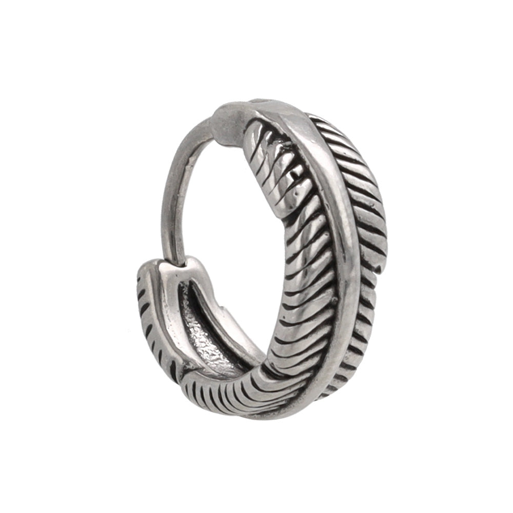 ピアス Awesome フェザー ステンレス ワンタッチ キャッチレス フープピアス