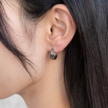 ピアス Awesome フェザー ステンレス ワンタッチ キャッチレス フープピアス