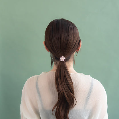ヘアゴム 透かし フラワー 花 メタル アクリル ミニ ストーン パール ヘアポニー