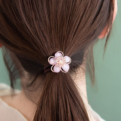 ヘアゴム 透かし フラワー 花 メタル アクリル ミニ ストーン パール ヘアポニー