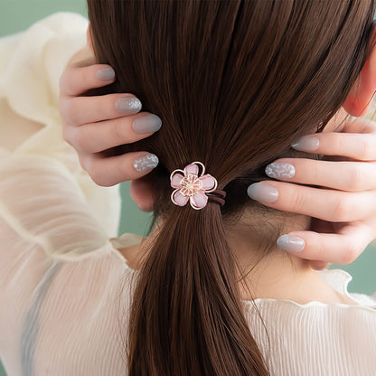 ヘアゴム 透かし フラワー 花 メタル アクリル ミニ ストーン パール ヘアポニー