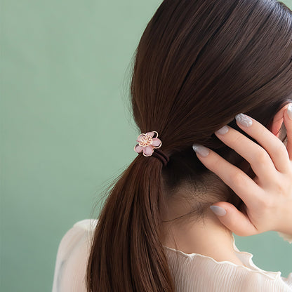 ヘアゴム 透かし フラワー 花 メタル アクリル ミニ ストーン パール ヘアポニー