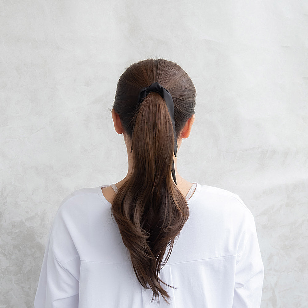 ヘアゴム ロング スリム リボン ブラック ヘアポニー