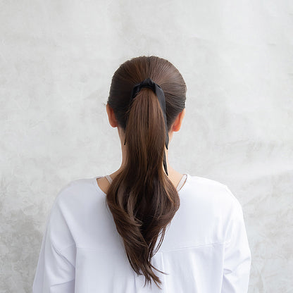 ヘアゴム ロング スリム リボン ブラック ヘアポニー
