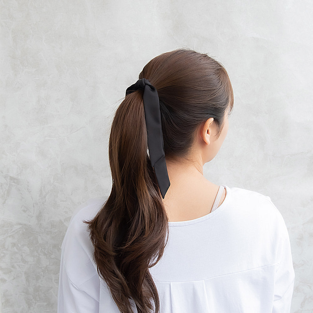 ヘアゴム ロング スリム リボン ブラック ヘアポニー
