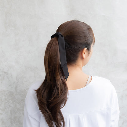 ヘアゴム ロング スリム リボン ブラック ヘアポニー