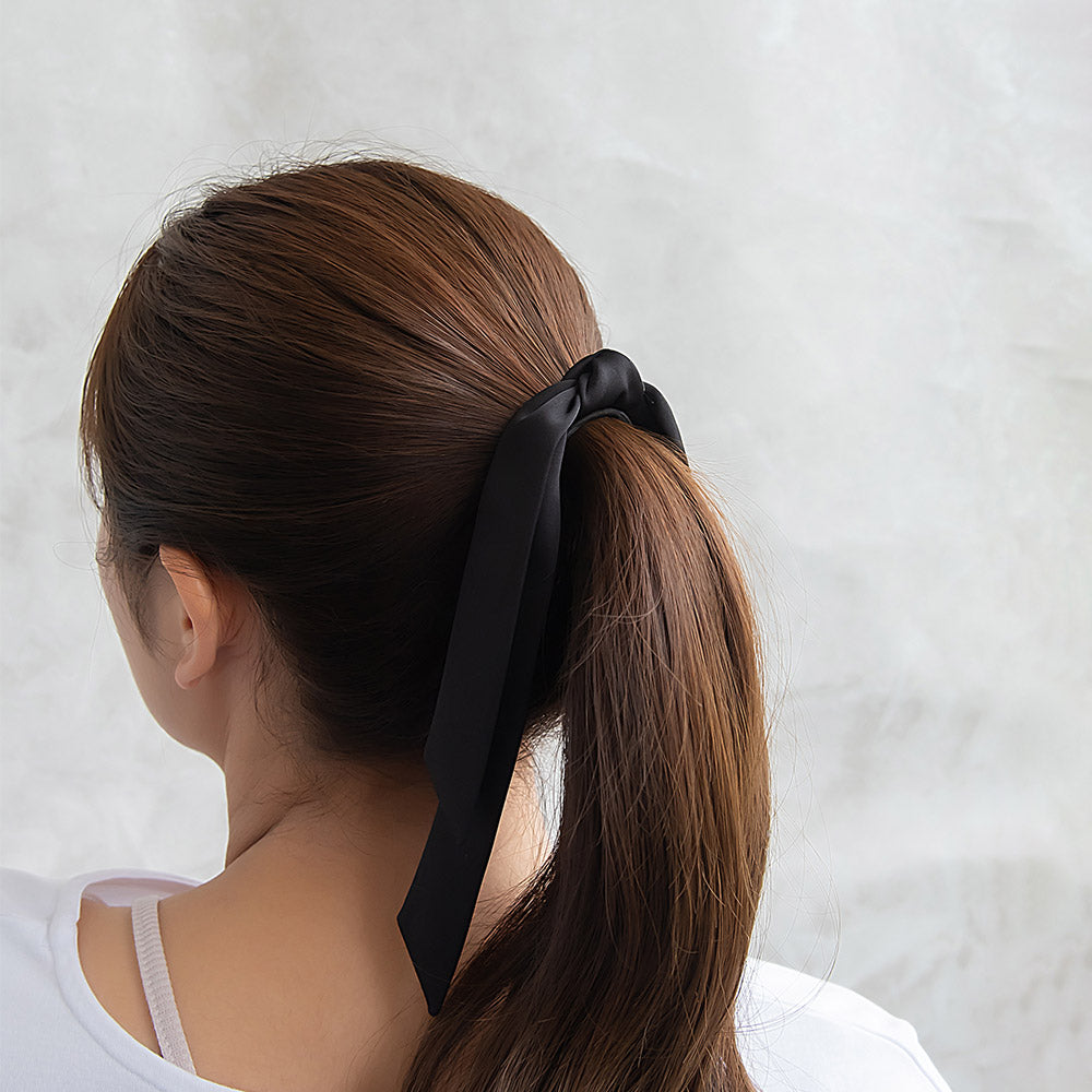 ヘアゴム ロング スリム リボン ブラック ヘアポニー