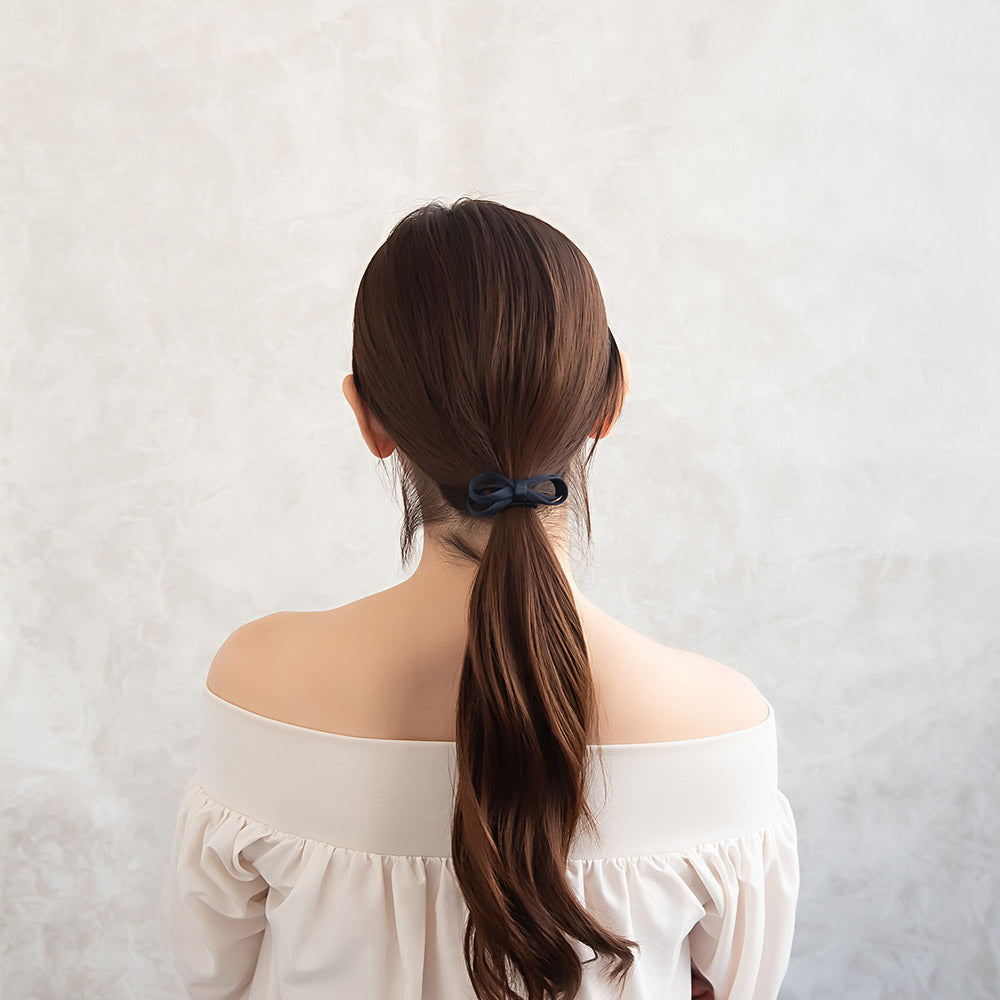 ヘアゴム ダブル ∞ リボン グログラン 立体 65mm ヘアポニー