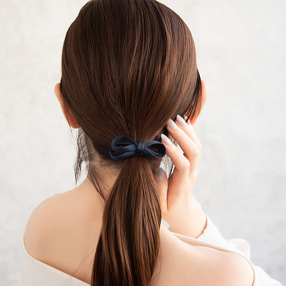 ヘアゴム ダブル ∞ リボン グログラン 立体 65mm ヘアポニー