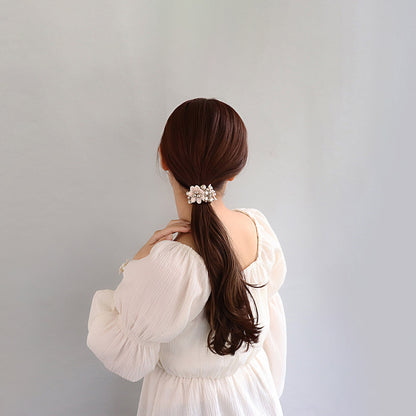 ヘアゴム トリプル フラワー 花 カラー パール バブル ブレスポニー ヘアポニー