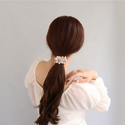 ヘアゴム トリプル フラワー 花 カラー パール バブル ブレスポニー ヘアポニー