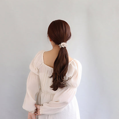 ヘアゴム トリプル フラワー 花 カラー パール バブル ブレスポニー ヘアポニー