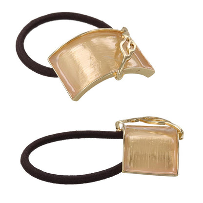 ヘアゴム tsukekae pony メタル フレーム スラッシュ ウェーブ ライン レクタングル シック クリアカラー ヘアゴム2本付き（ブラウン/ブラック）