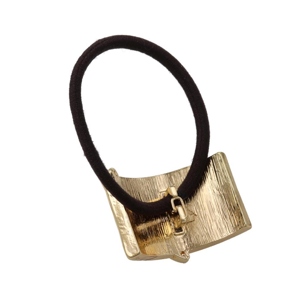 ヘアゴム tsukekae pony メタル フレーム スラッシュ ウェーブ ライン レクタングル シック クリアカラー ヘアゴム2本付き（ブラウン/ブラック）