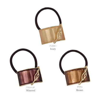 ヘアゴム tsukekae pony メタル フレーム スラッシュ ウェーブ ライン レクタングル シック クリアカラー ヘアゴム2本付き（ブラウン/ブラック）