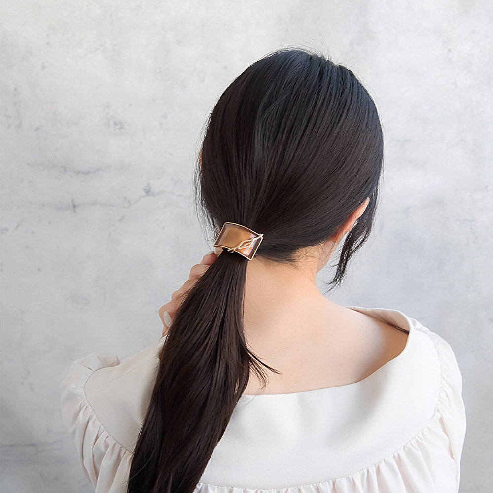 ヘアゴム tsukekae pony メタル フレーム スラッシュ ウェーブ ライン