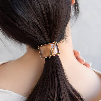 ヘアゴム tsukekae pony メタル フレーム スラッシュ ウェーブ ライン レクタングル シック クリアカラー ヘアゴム2本付き（ブラウン/ブラック）